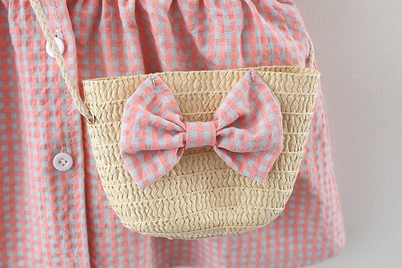 2022 yaz yenidoğan elbise moda baskı bebek yaka sevimli prenses plaj &ccedil;i&ccedil;ekler elbiseler + &ccedil;anta k&uuml;&ccedil;&uuml;k kızlar kalp ekose giyim