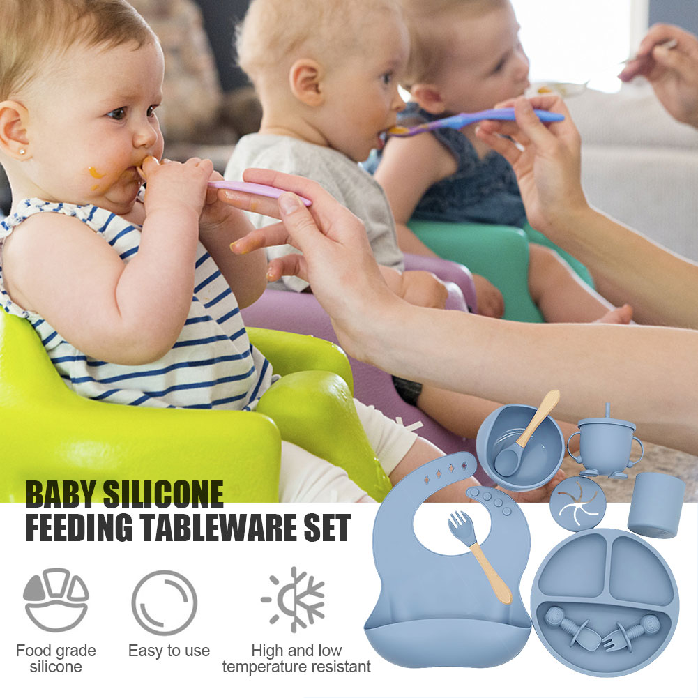 Baby Soft Silicone Tableware Set Baby Feeding Dishes Plate Sucker Bowl Bibs Spoon Fork Set Children Non-slip Dinnerware BPA Free Baby Soft Silicone Tableware Set Baby Feeding Dishes Plate Sucker Bowl Bibs Spoon Fork Set Children Non-slip Dinnerware BPA Free