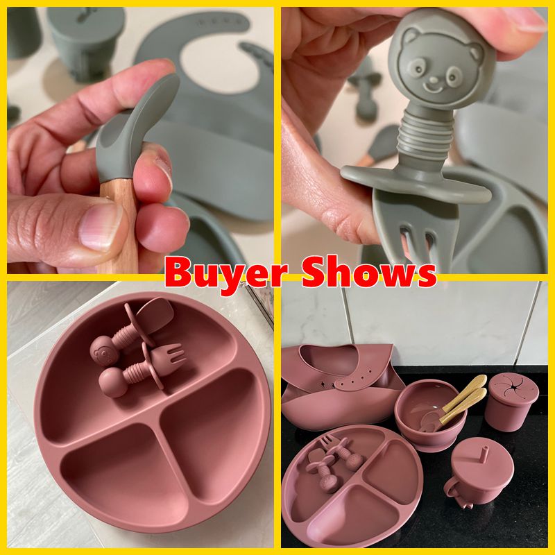 Baby Soft Silicone Tableware Set Baby Feeding Dishes Plate Sucker Bowl Bibs Spoon Fork Set Children Non-slip Dinnerware BPA Free Baby Soft Silicone Tableware Set Baby Feeding Dishes Plate Sucker Bowl Bibs Spoon Fork Set Children Non-slip Dinnerware BPA Free