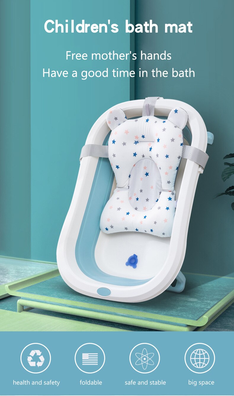 Baby Bath Seat Support Mat Foldable Baby Bath Tub Pad & Chair Newborn Bathtub Pillow Infant Anti-Slip Soft Comfort Body Cushion
