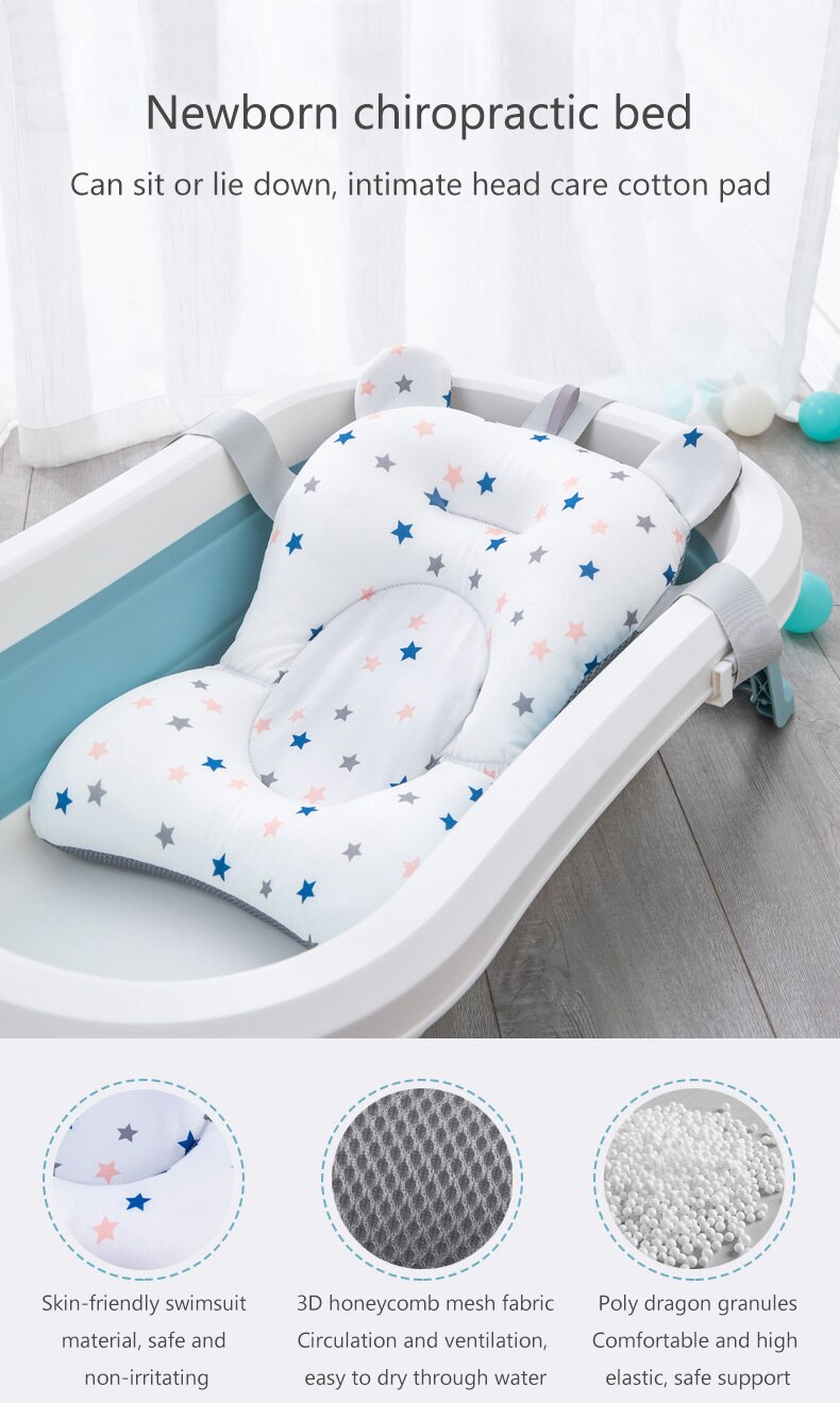 Baby Bath Seat Support Mat Foldable Baby Bath Tub Pad & Chair Newborn Bathtub Pillow Infant Anti-Slip Soft Comfort Body Cushion