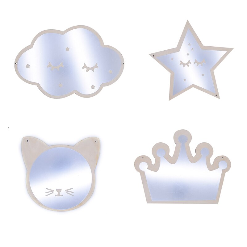 Ins Nordic Wooden Crown Cloud Ice Cream Stars Cat Children Acrylic Decorative Mirror Home Wall Decoration Artwork Mirror Tools