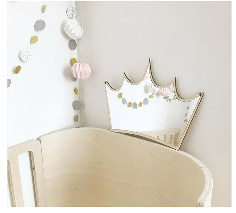 Ins Nordic Wooden Crown Cloud Ice Cream Stars Cat Children Acrylic Decorative Mirror Home Wall Decoration Artwork Mirror Tools