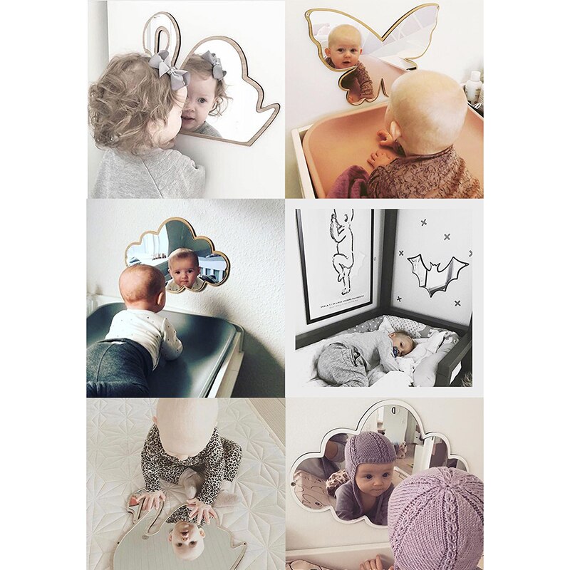 Ins Nordic Wooden Crown Cloud Ice Cream Stars Cat Children Acrylic Decorative Mirror Home Wall Decoration Artwork Mirror Tools