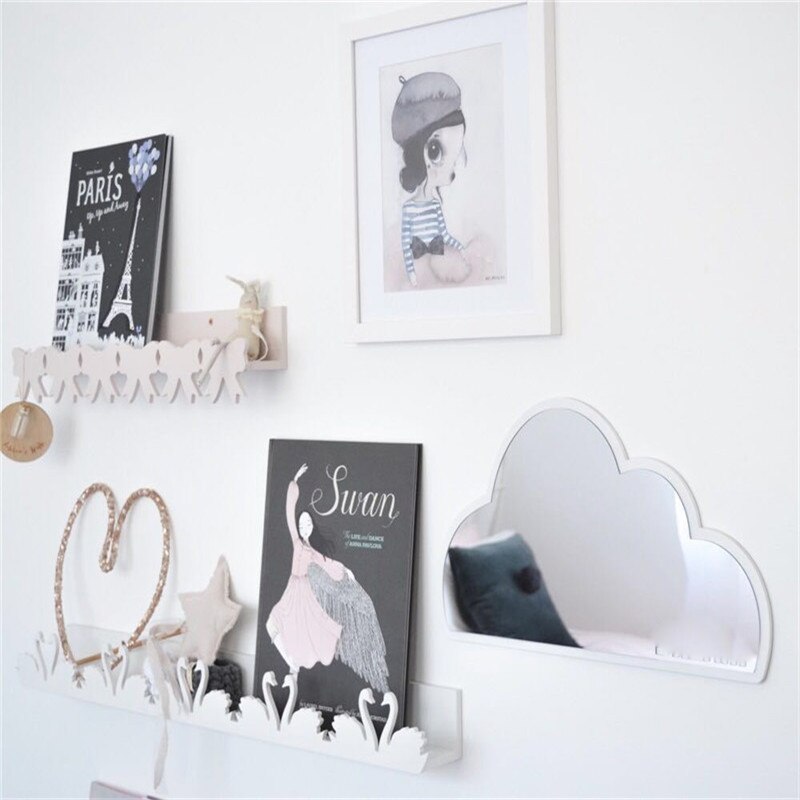 Ins Nordic Wooden Crown Cloud Ice Cream Stars Cat Children Acrylic Decorative Mirror Home Wall Decoration Artwork Mirror Tools