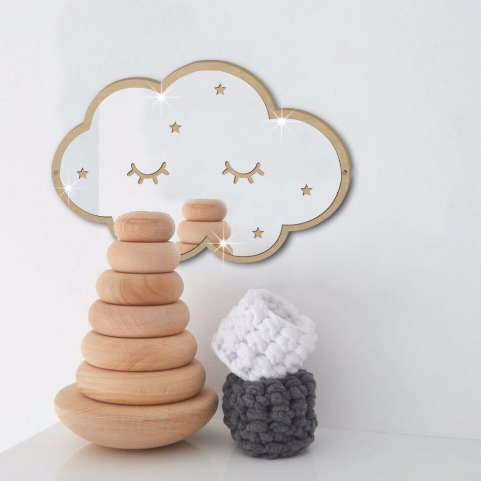 Ins Nordic Wooden Crown Cloud Ice Cream Stars Cat Children Acrylic Decorative Mirror Home Wall Decoration Artwork Mirror Tools