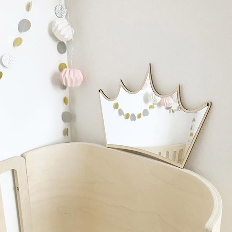 Ins Nordic Wooden Crown Cloud Ice Cream Stars Cat Children Acrylic Decorative Mirror Home Wall Decoration Artwork Mirror Tools