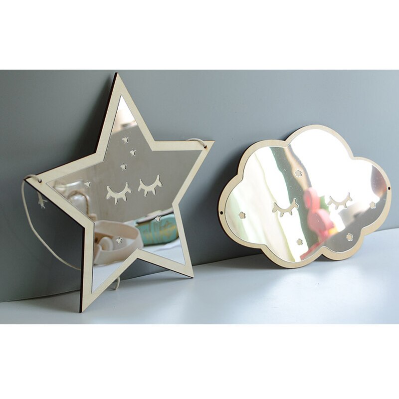 Ins Nordic Wooden Crown Cloud Ice Cream Stars Cat Children Acrylic Decorative Mirror Home Wall Decoration Artwork Mirror Tools