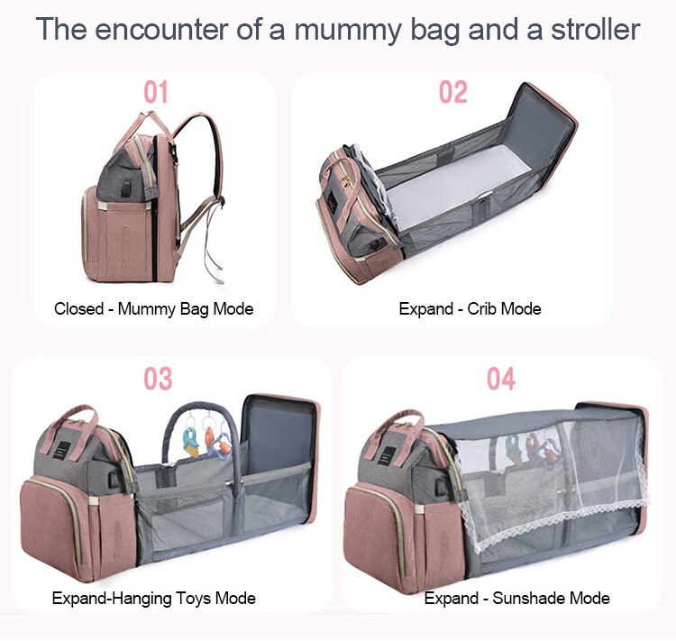 Folding Mommy Bag Lightweight Portable Folding Crib Bed Large-capacity Baby Backpack Female Mommy Outting Bag Mummy Bag