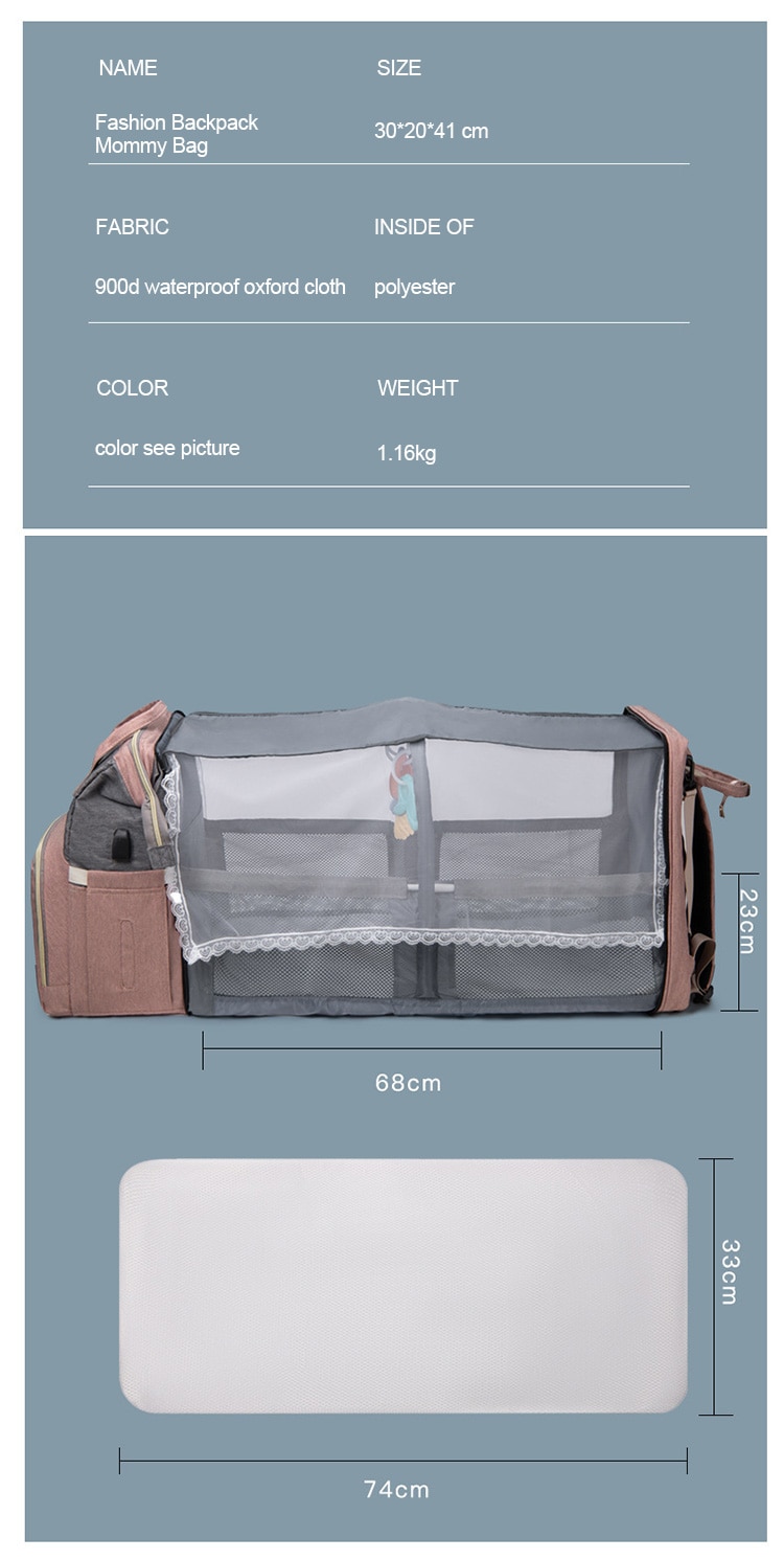 Folding Mommy Bag Lightweight Portable Folding Crib Bed Large-capacity Baby Backpack Female Mommy Outting Bag Mummy Bag