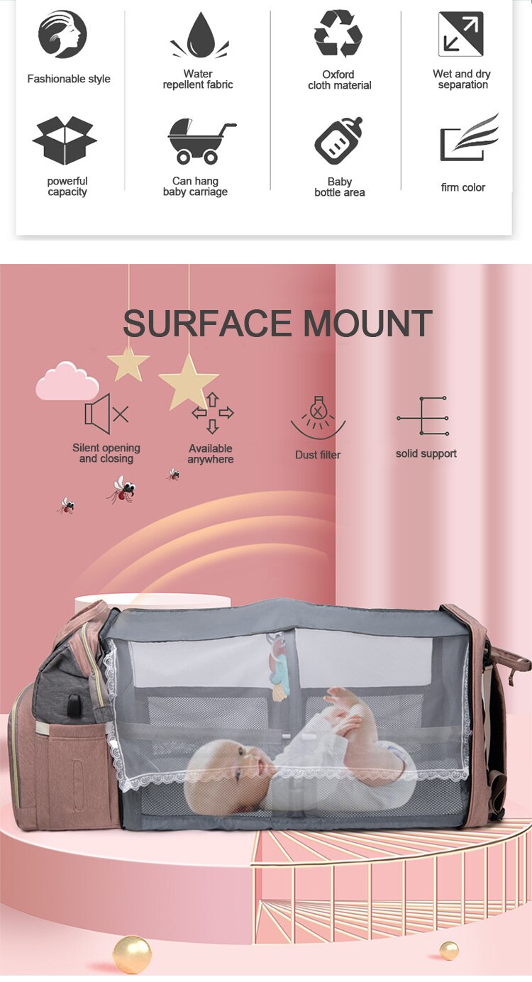 Folding Mommy Bag Lightweight Portable Folding Crib Bed Large-capacity Baby Backpack Female Mommy Outting Bag Mummy Bag