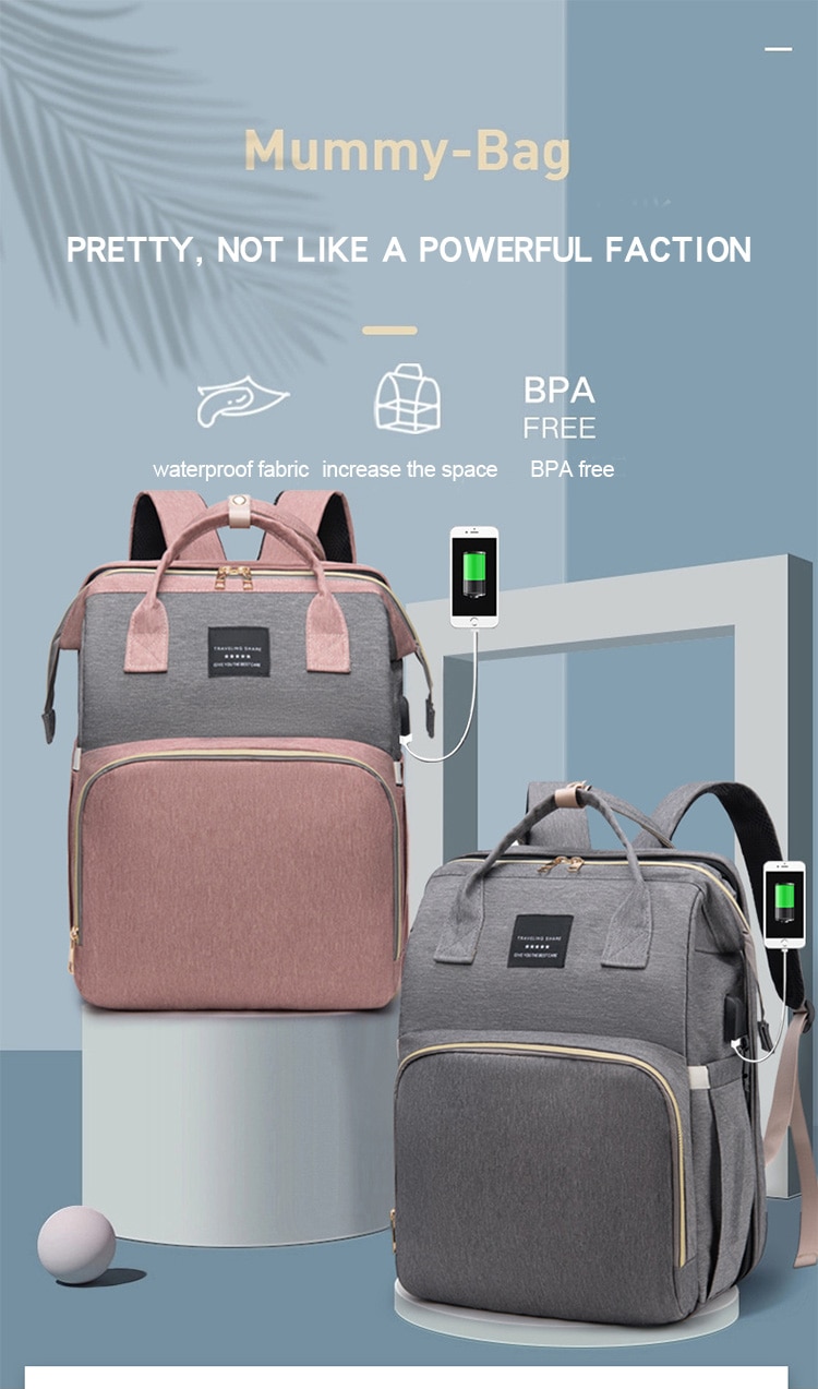 Folding Mommy Bag Lightweight Portable Folding Crib Bed Large-capacity Baby Backpack Female Mommy Outting Bag Mummy Bag