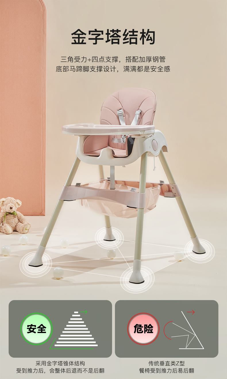 Multifunctional Foldable Baby Dining Chair PU Leather Cushion Kitchen Portable Baby High Chairs with Safe Meal Tray Furniture