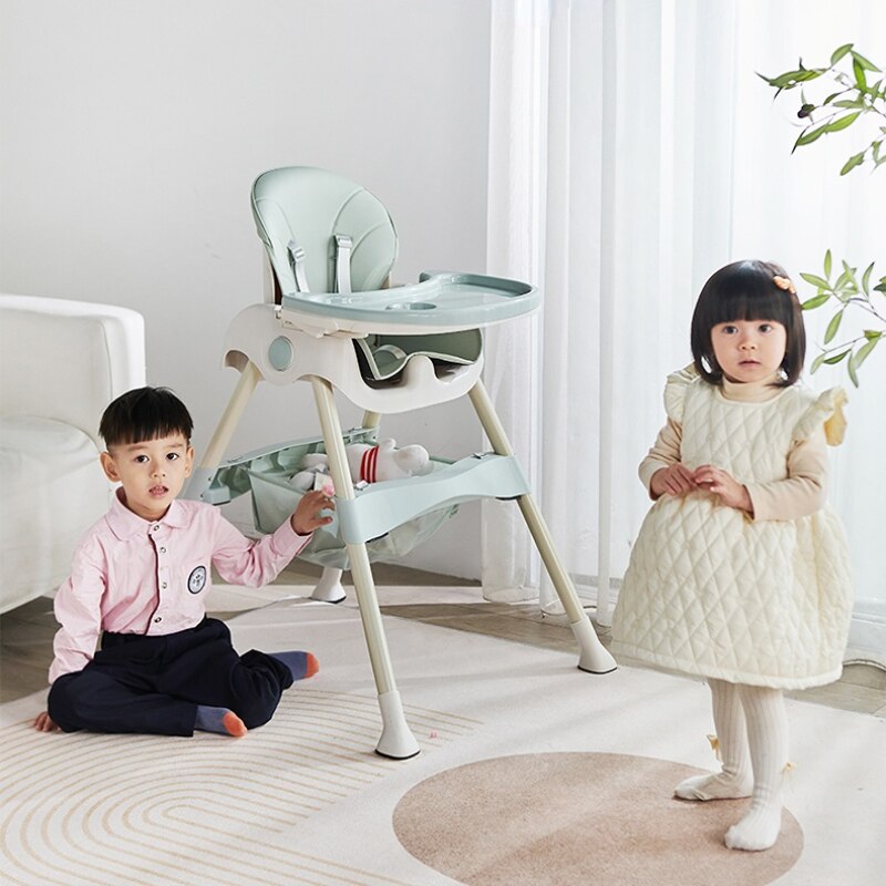 Multifunctional Foldable Baby Dining Chair PU Leather Cushion Kitchen Portable Baby High Chairs with Safe Meal Tray Furniture