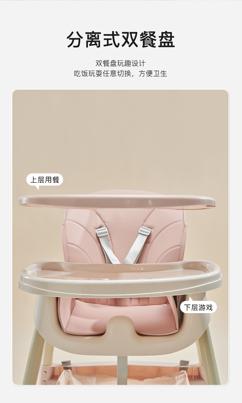 Multifunctional Foldable Baby Dining Chair PU Leather Cushion Kitchen Portable Baby High Chairs with Safe Meal Tray Furniture