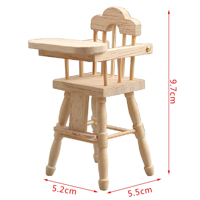 1:12 Dollhouse Kitchen Furniture Mini Dining Chair High Chair Baby Dining Chair Model Accessory For Doll House Decor Pretend Toy