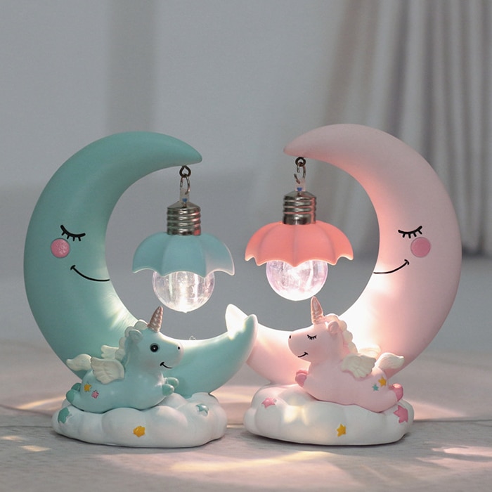 LED Night Light Resin Moon Unicorn Cartoon Baby Lamp Romantic Bedroom Decor for Children Kid Girl Toy Children's Gift Cute Light LED Night Light Resin Moon Unicorn Cartoon Baby Lamp Romantic Bedroom Decor for Children Kid Girl Toy Children's Gift Cute Light