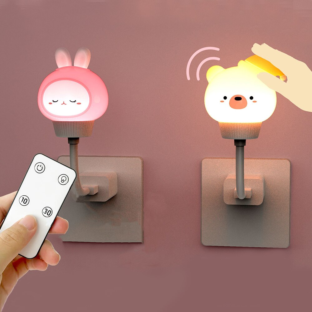 LED Chlidren USB Night Light Cute Cartoon Night Lamp Bear Remote Control for Baby Kid Bedroom Decor Bedside Lamp Christmas Gift