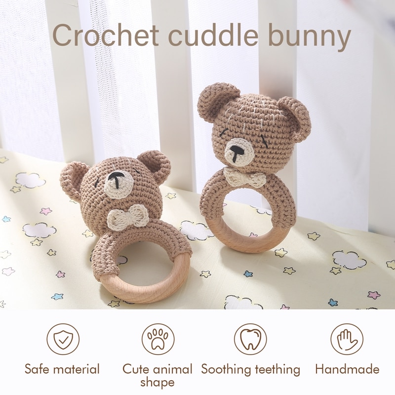 1PC Crochet Animal Bear Rattle Toy Soother Bracelet Wooden Teether Ring Baby Product Mobile Pram Crib Wooden Toys Newborn Gifts 1PC Crochet Animal Bear Rattle Toy Soother Bracelet Wooden Teether Ring Baby Product Mobile Pram Crib Wooden Toys Newborn Gifts