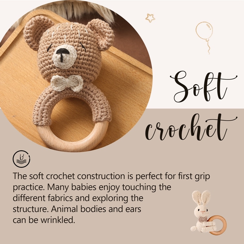1PC Crochet Animal Bear Rattle Toy Soother Bracelet Wooden Teether Ring Baby Product Mobile Pram Crib Wooden Toys Newborn Gifts 1PC Crochet Animal Bear Rattle Toy Soother Bracelet Wooden Teether Ring Baby Product Mobile Pram Crib Wooden Toys Newborn Gifts