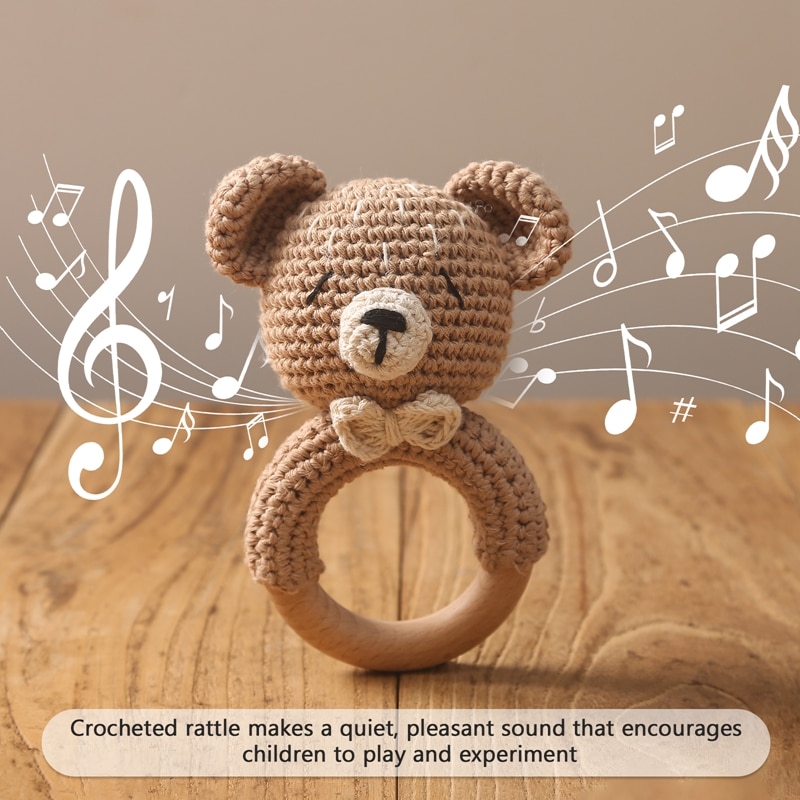 1PC Crochet Animal Bear Rattle Toy Soother Bracelet Wooden Teether Ring Baby Product Mobile Pram Crib Wooden Toys Newborn Gifts 1PC Crochet Animal Bear Rattle Toy Soother Bracelet Wooden Teether Ring Baby Product Mobile Pram Crib Wooden Toys Newborn Gifts