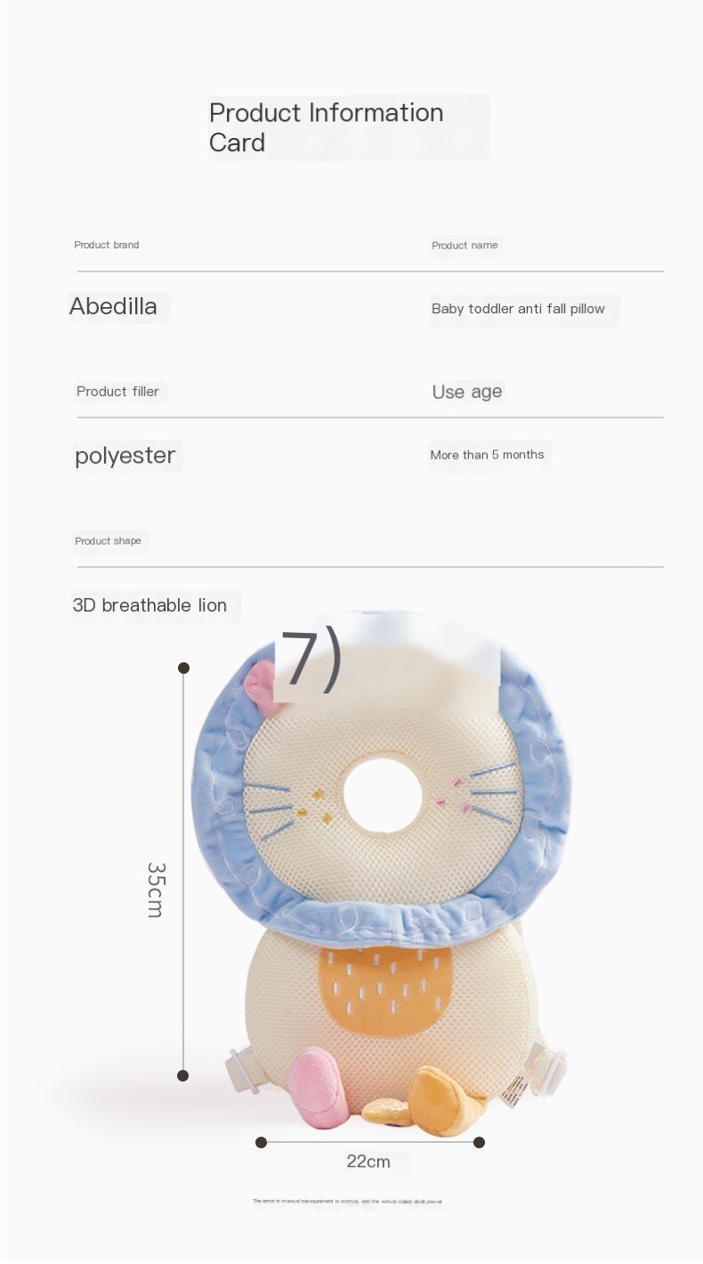 AIBEDILA Baby Head Protector Safety Pad Injured Cartoon Security Pillows Cushion Back Prevent Breathable Anti-drop Pillow 1-3T