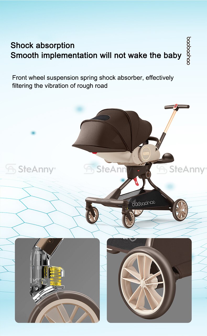 4-IN-1 Lightweight Stroller 360&deg; Rotating Prams 4-Wheels Newbron Carriage Portable Travel Pushcar Two-way Adjust Suit to 4age