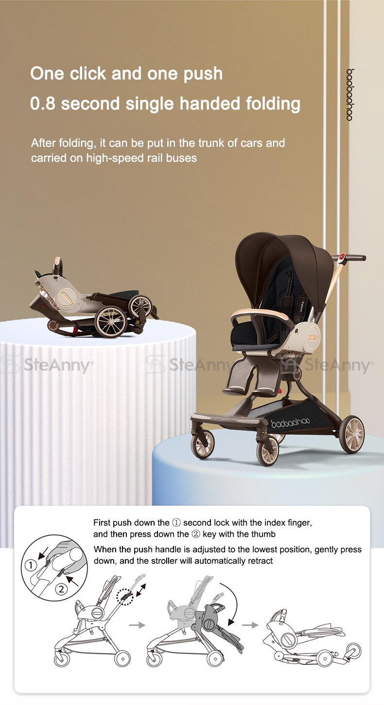 4-IN-1 Lightweight Stroller 360&deg; Rotating Prams 4-Wheels Newbron Carriage Portable Travel Pushcar Two-way Adjust Suit to 4age