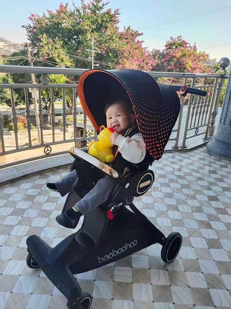 4-IN-1 Lightweight Stroller 360&deg; Rotating Prams 4-Wheels Newbron Carriage Portable Travel Pushcar Two-way Adjust Suit to 4age