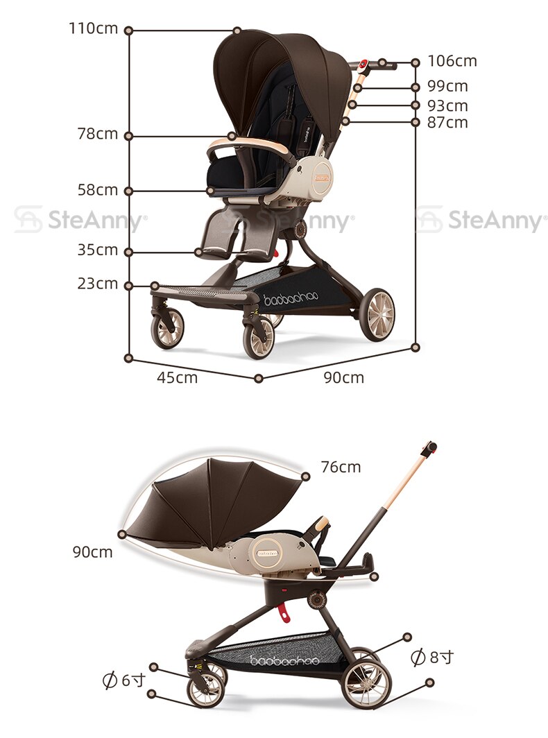 4-IN-1 Lightweight Stroller 360&deg; Rotating Prams 4-Wheels Newbron Carriage Portable Travel Pushcar Two-way Adjust Suit to 4age