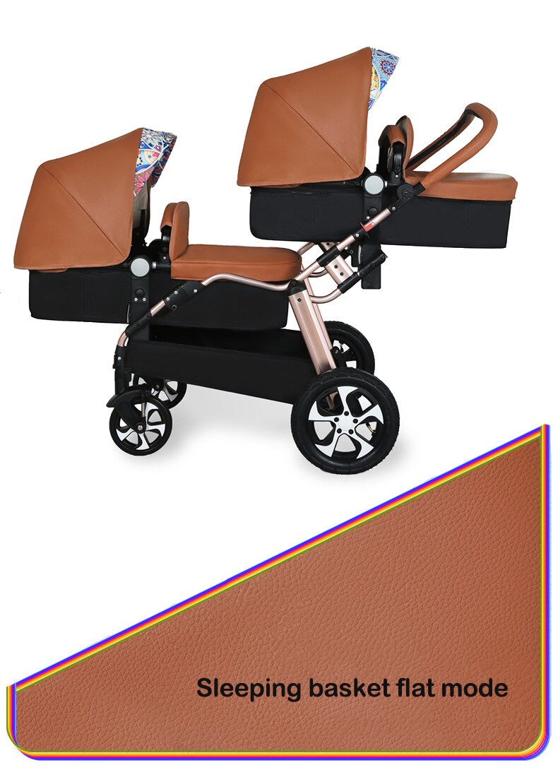 Free Shipping 3in1 Luxury Twin Baby Stroller High Landscape Pram Folding Carriage PU Leather Pram