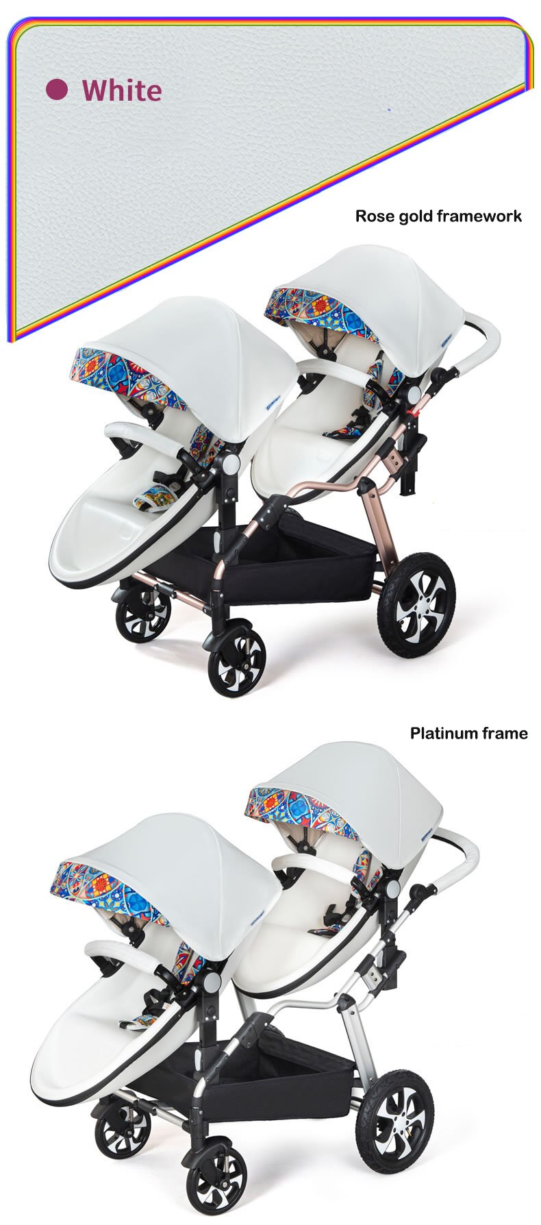 Free Shipping 3in1 Luxury Twin Baby Stroller High Landscape Pram Folding Carriage PU Leather Pram