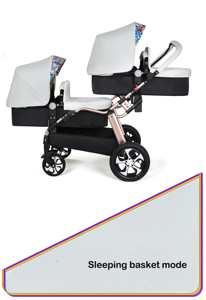 Free Shipping 3in1 Luxury Twin Baby Stroller High Landscape Pram Folding Carriage PU Leather Pram
