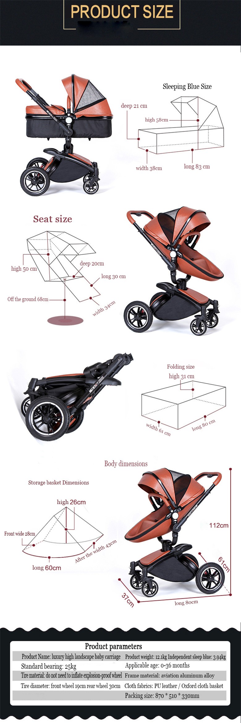 Fast & Free Shipping Aulon Baby Stroller 3 in 1 Free Duty High land-scape  Pram Fashion Carriage on used for New Born to age 4