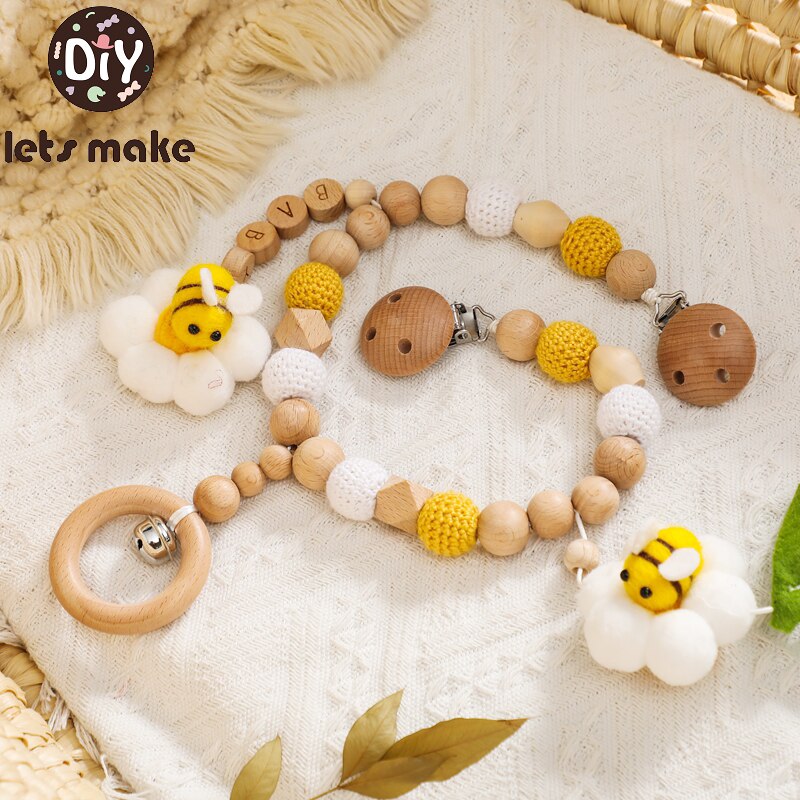Let's Make Wooden Teether Baby Gym Stroller Hanging Pendant Toy Bee Shape Crochet Bead Bracelet Newborn Crib Mobile Rattle Toys Let's Make Wooden Teether Baby Gym Stroller Hanging Pendant Toy Bee Shape Crochet Bead Bracelet Newborn Crib Mobile Rattle Toys