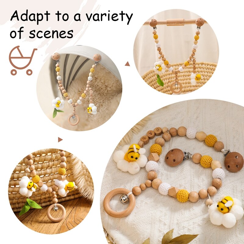 Let's Make Wooden Teether Baby Gym Stroller Hanging Pendant Toy Bee Shape Crochet Bead Bracelet Newborn Crib Mobile Rattle Toys Let's Make Wooden Teether Baby Gym Stroller Hanging Pendant Toy Bee Shape Crochet Bead Bracelet Newborn Crib Mobile Rattle Toys