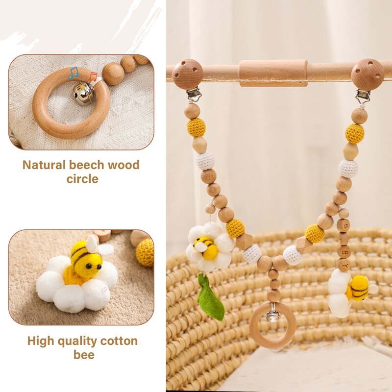 Let's Make Wooden Teether Baby Gym Stroller Hanging Pendant Toy Bee Shape Crochet Bead Bracelet Newborn Crib Mobile Rattle Toys Let's Make Wooden Teether Baby Gym Stroller Hanging Pendant Toy Bee Shape Crochet Bead Bracelet Newborn Crib Mobile Rattle Toys