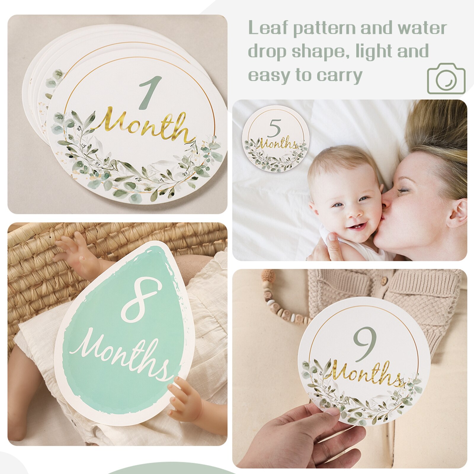 12pcs Baby Milestone Number Monthly Memorial Cards Newborn Baby Paper Wooden Engraved Age Photography Accessories Birthing Gift