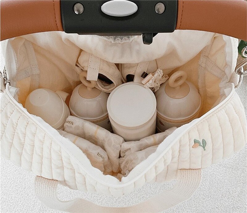 Korea Style Newborn Baby Care Diaper Bag Mummy Shoulder Bag Embroidery Quilted Stroller Diaper Storage Organizer Large Handbags
