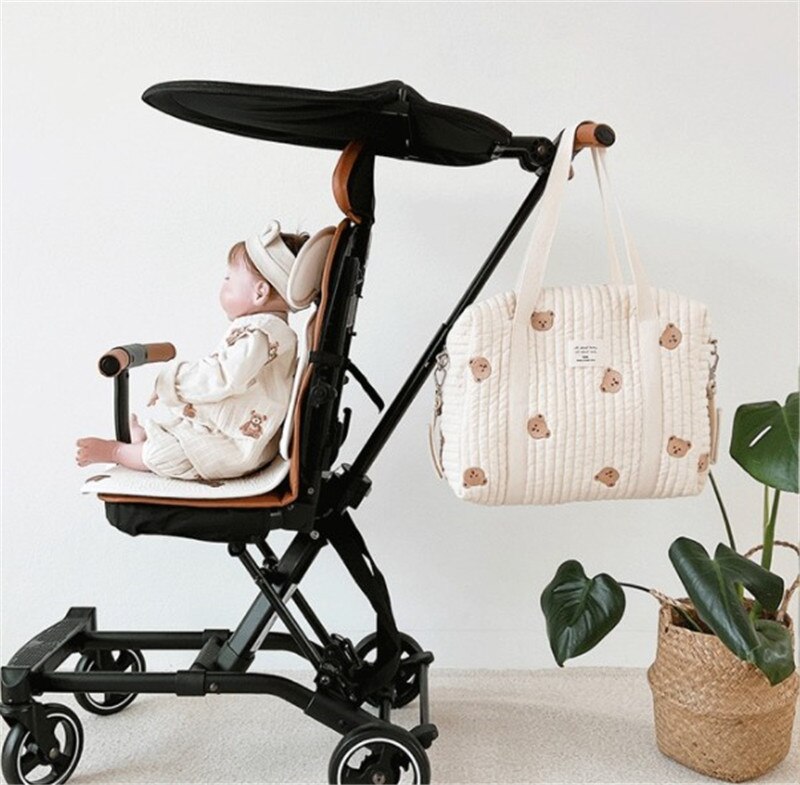 Korea Style Newborn Baby Care Diaper Bag Mummy Shoulder Bag Embroidery Quilted Stroller Diaper Storage Organizer Large Handbags
