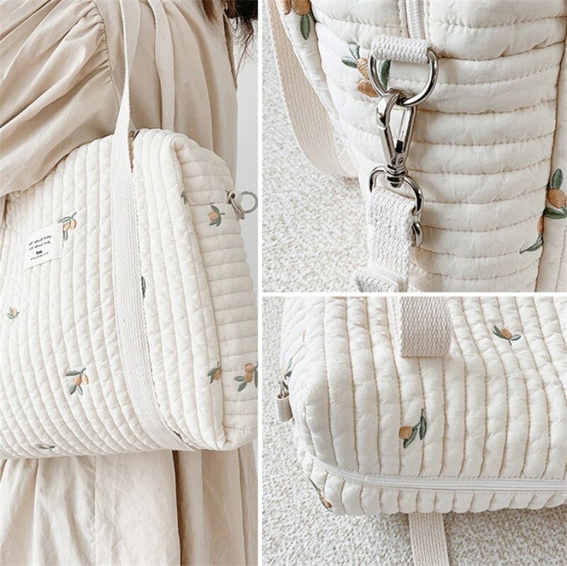 Korea Style Newborn Baby Care Diaper Bag Mummy Shoulder Bag Embroidery Quilted Stroller Diaper Storage Organizer Large Handbags