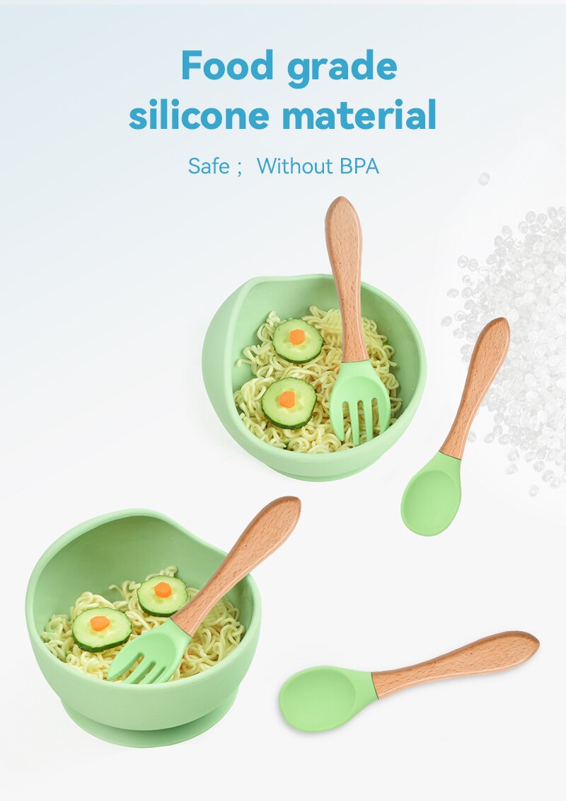 4/6/8 PCS Baby Soft Silicone Sucker Bowl Plate Cup Bibs Spoon Fork Sets Non-slip Tableware Children's Feeding Dishes BPA Free