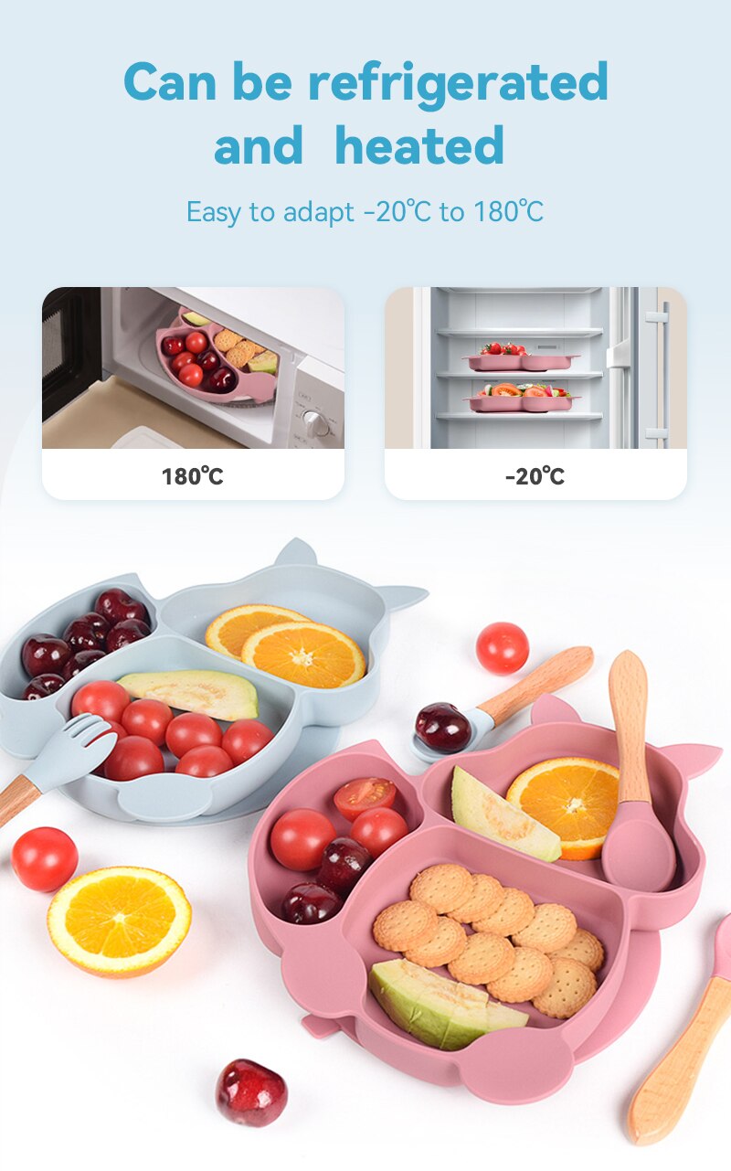 4/6/8 PCS Baby Soft Silicone Sucker Bowl Plate Cup Bibs Spoon Fork Sets Non-slip Tableware Children's Feeding Dishes BPA Free