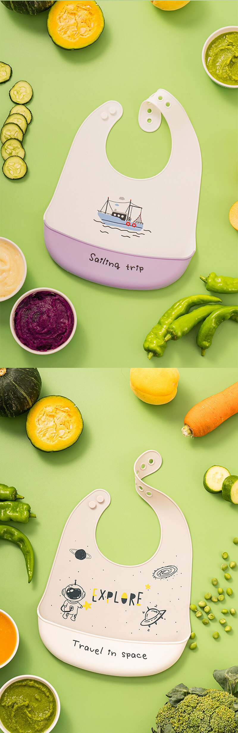 Silicone Baby Bib Waterproof Saliva Dripping Banana Bibs Cartoon Newborn Feeding Soft Aprons Baby Adjustable Burp Scarf