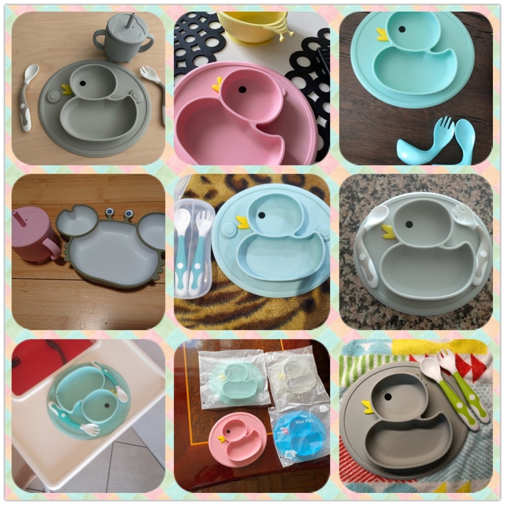 Anti-slip Baby Dishes Food Grade Silicone Plate for Toddler Self-Feeding Suction Placemat Baby stuff Bowl Plush Baby accessories