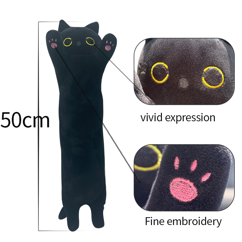 50cm New Long Cat Plush Pillow With Fish Heart Kawaii Soft Stuffed Toy Plushie Squishy Kitten Cushion Birthday Gifts For Girls