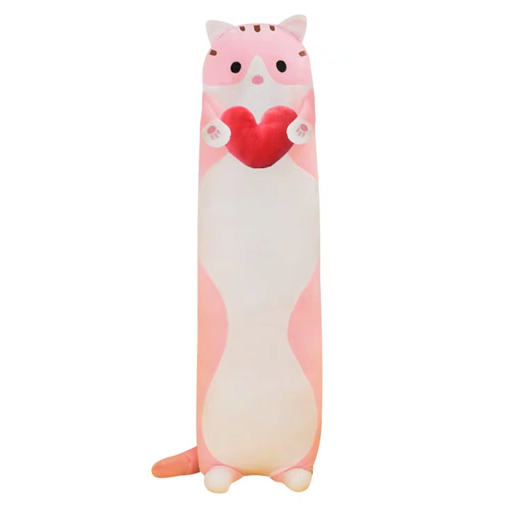 50cm New Long Cat Plush Pillow With Fish Heart Kawaii Soft Stuffed Toy Plushie Squishy Kitten Cushion Birthday Gifts For Girls