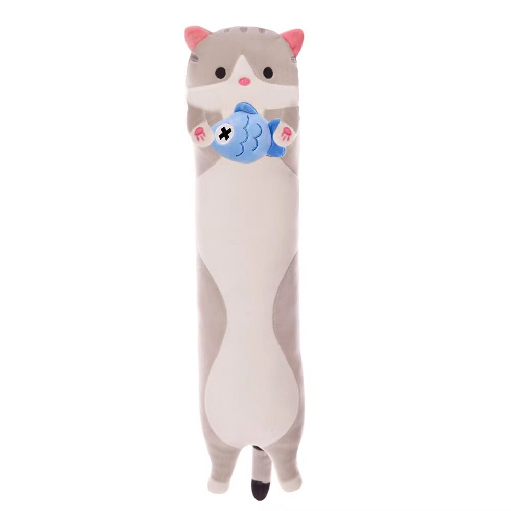 50cm New Long Cat Plush Pillow With Fish Heart Kawaii Soft Stuffed Toy Plushie Squishy Kitten Cushion Birthday Gifts For Girls