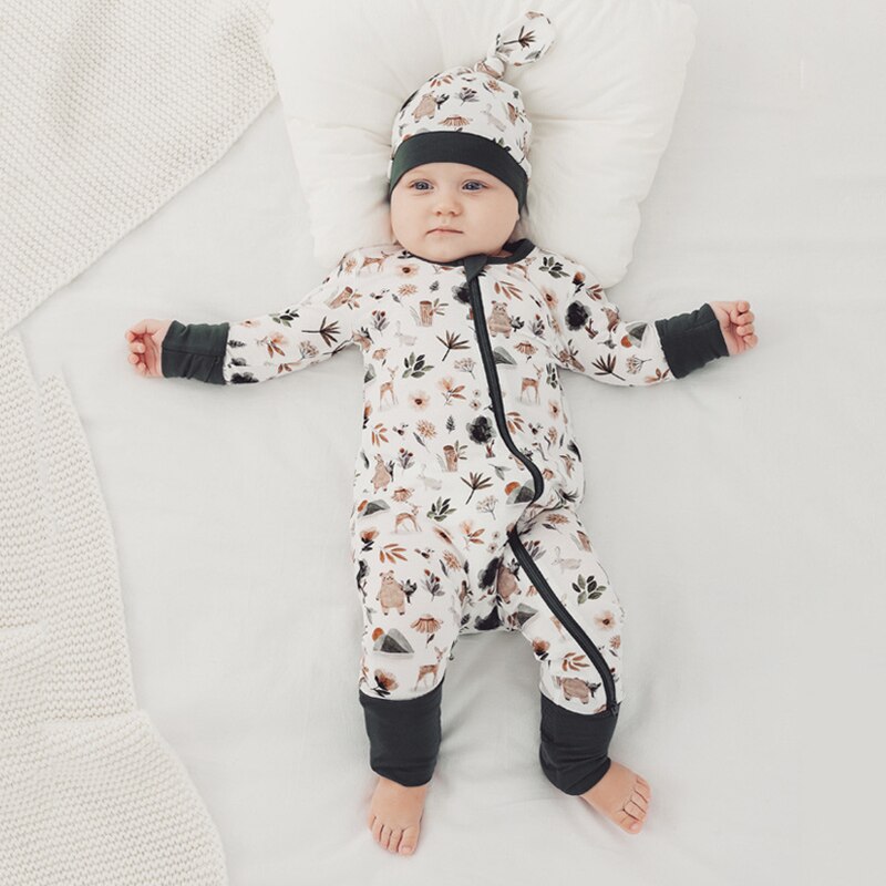 Bamboo Fiber Baby Zippered Romper Printed Baby Boy Girl Clothes Newborn One-piece Bodysuit Baby Onesie Bamboo Baby Clothing