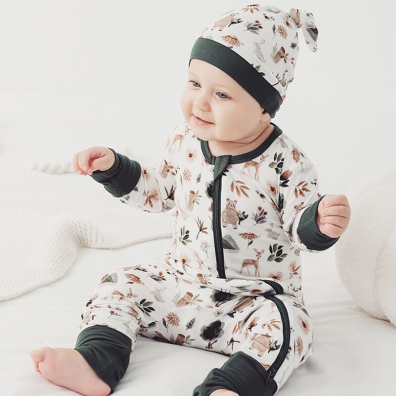Bamboo Fiber Baby Zippered Romper Printed Baby Boy Girl Clothes Newborn One-piece Bodysuit Baby Onesie Bamboo Baby Clothing
